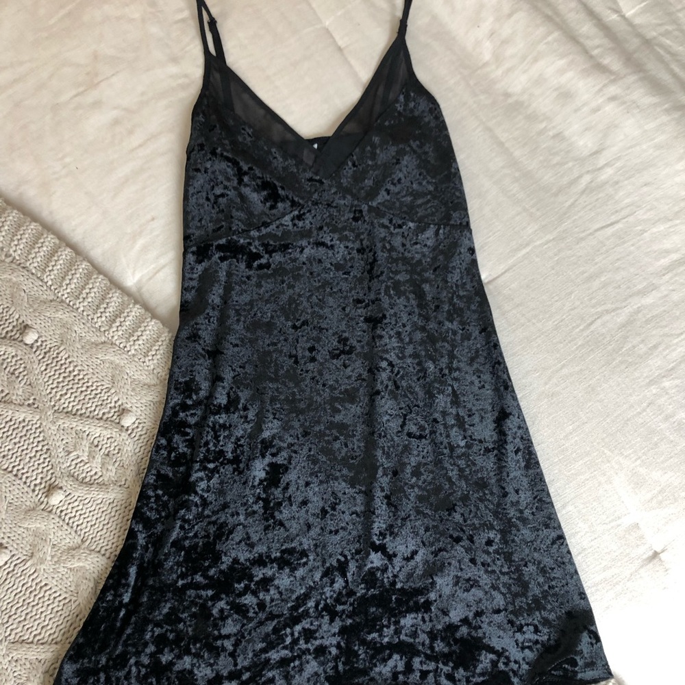 Black velour mini dress with mesh detail